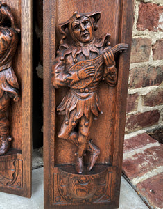 Antique French Wall Plaques Hanging Decor Carved Oak Court Jesters