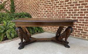Antique French Dining Table Desk Library Conference Renaissance Revival LIONS