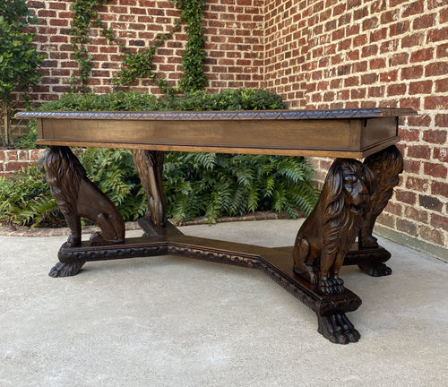 Antique French Dining Table Desk Library Conference Renaissance Revival LIONS