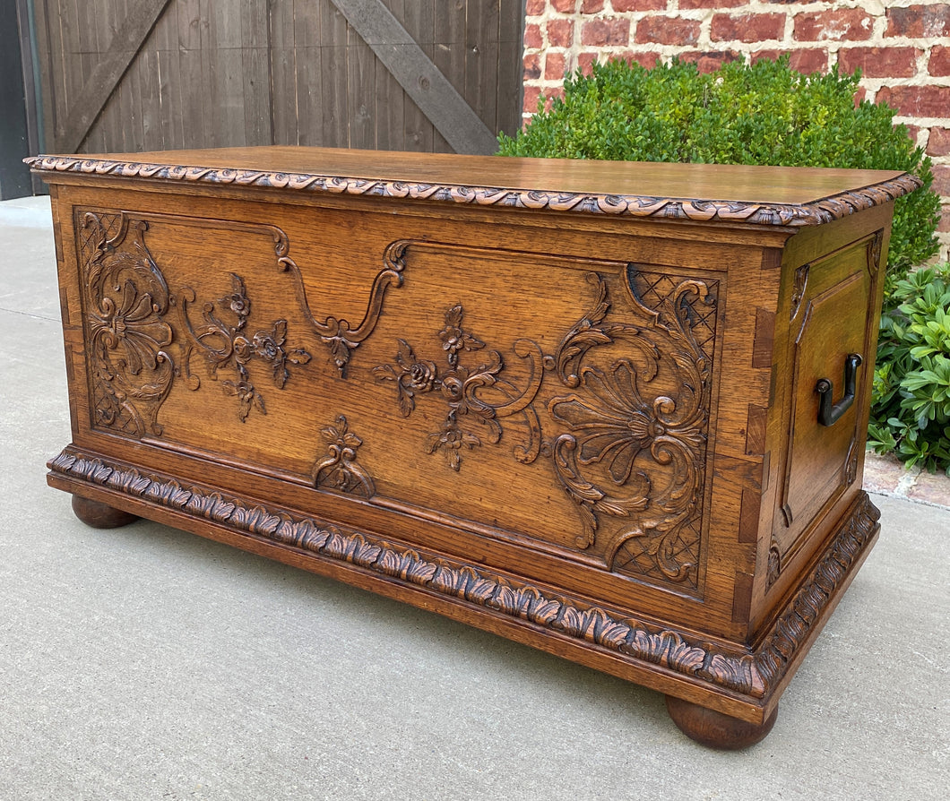 Antique French Trunk Blanket Box Coffer Coffee Table Oak Exposed Dovetails