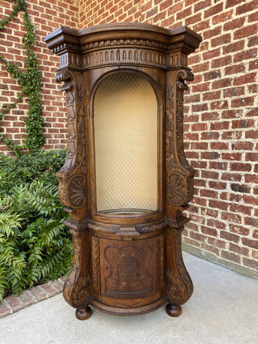 Antique French Corner Cabinet Statuary Niche Bookcase Highly Carved Oak 19th C