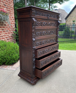 Antique French Abattant Desk Fall Front Secretary Chest Drawers Renaissance Oak