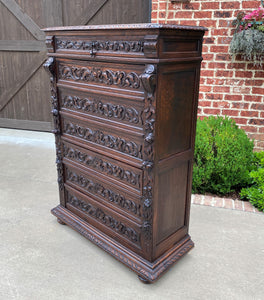 Antique French Abattant Desk Fall Front Secretary Chest Drawers Renaissance Oak