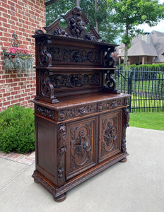 Antique French Server Buffet Sideboard Cabinet 3-Tier Black Forest Oak 19th C