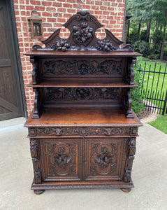 Antique French Server Buffet Sideboard Cabinet 3-Tier Black Forest Oak 19th C