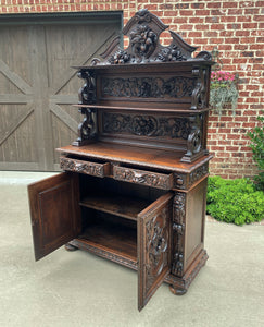 Antique French Server Buffet Sideboard Cabinet 3-Tier Black Forest Oak 19th C