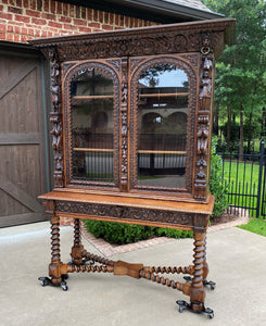 Antique French Bookcase Cabinet Display Barley Twist Stand Carved Oak 19th C