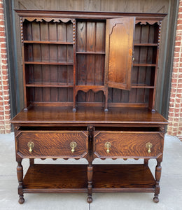 Antique English Welsh Plate Dresser Sideboard Server Buffet Jacobean Tiger Oak