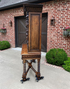 Antique French Bookcase Cabinet Display Barley Twist Stand Carved Oak 19th C