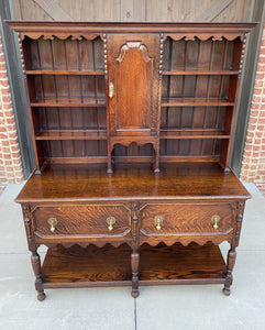 Antique English Welsh Plate Dresser Sideboard Server Buffet Jacobean Tiger Oak