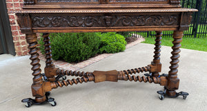 Antique French Bookcase Cabinet Display Barley Twist Stand Carved Oak 19th C