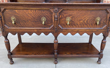 Load image into Gallery viewer, Antique English Welsh Plate Dresser Sideboard Server Buffet Jacobean Tiger Oak