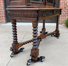 Load image into Gallery viewer, Antique French Bookcase Cabinet Display Barley Twist Stand Carved Oak 19th C