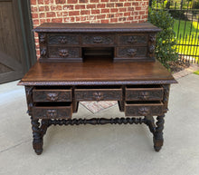 Load image into Gallery viewer, Antique French Desk Office Library Desk Barley Twist Renaissance Revival Oak 19C