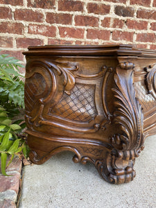 Antique French Rococo Planter Flower Box Oak Lattice Acanthus Tin Liner Bombe'