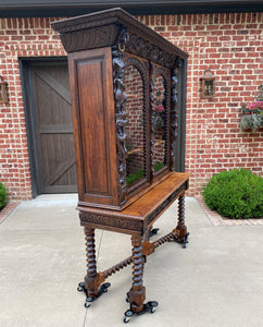 Antique French Bookcase Cabinet Display Barley Twist Stand Carved Oak 19th C