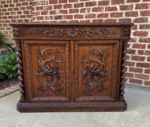 Antique French Corner Cabinet Sideboard w Drawer BARLEY TWIST Renaissance Oak