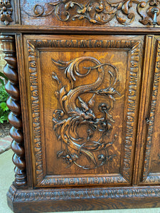 Antique French Corner Cabinet Sideboard w Drawer BARLEY TWIST Renaissance Oak