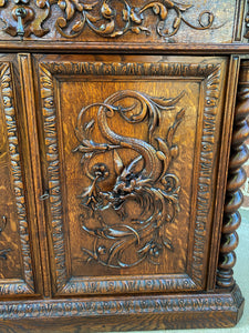 Antique French Corner Cabinet Sideboard w Drawer BARLEY TWIST Renaissance Oak