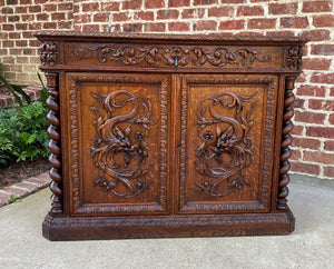 Antique French Corner Cabinet Sideboard w Drawer BARLEY TWIST Renaissance Oak