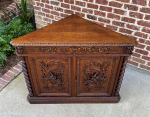 Antique French Corner Cabinet Sideboard w Drawer BARLEY TWIST Renaissance Oak