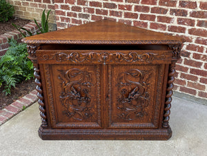 Antique French Corner Cabinet Sideboard w Drawer BARLEY TWIST Renaissance Oak