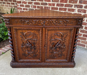 Antique French Corner Cabinet Sideboard w Drawer BARLEY TWIST Renaissance Oak