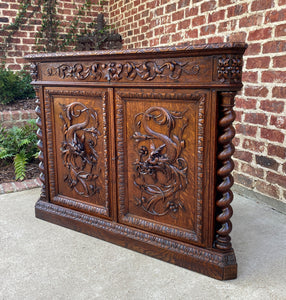 Antique French Corner Cabinet Sideboard w Drawer BARLEY TWIST Renaissance Oak