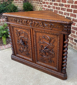 Antique French Corner Cabinet Sideboard w Drawer BARLEY TWIST Renaissance Oak