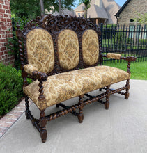 Load image into Gallery viewer, Antique French Barley Twist Sofa Settee Bench Loveseat Oak Dogs Upholstered