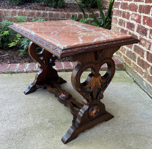 Antique French Coffee Table Bench Settee Marble Top Oak Renaissance Revival