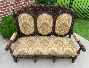 Antique French Barley Twist Sofa Settee Bench Loveseat Oak Dogs Upholstered