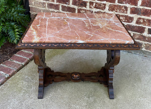 Antique French Coffee Table Bench Settee Marble Top Oak Renaissance Revival