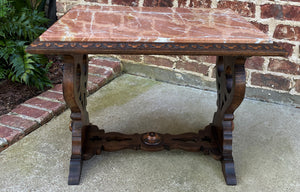 Antique French Coffee Table Bench Settee Marble Top Oak Renaissance Revival