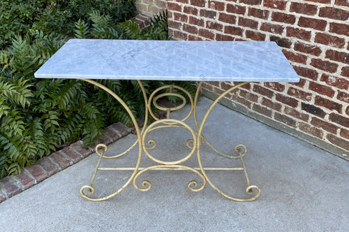 Antique French Country Baker's Table Pastry Table Polished Carrara Marble Top