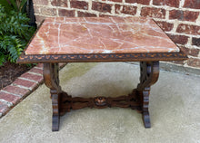 Load image into Gallery viewer, Antique French Coffee Table Bench Settee Marble Top Oak Renaissance Revival