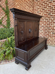 Antique Italian Bench Settee Entry Hall Foyer Renaissance Revival Oak 19th C