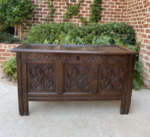 Antique English Blanket Box Chest Trunk Coffer Storage Chest Carved Oak 18th C