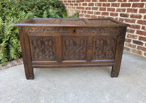 Antique English Blanket Box Chest Trunk Coffer Storage Chest Carved Oak 18th C