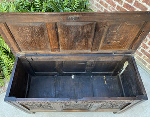 Antique English Blanket Box Chest Trunk Coffer Storage Chest Carved Oak 18th C