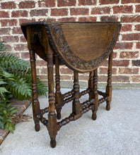 Load image into Gallery viewer, Antique English Table Drop Leaf Gate Leg Carved Top Oval PETITE Oak c. 1920s