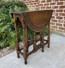 Load image into Gallery viewer, Antique English Table Drop Leaf Gate Leg Carved Top Oval PETITE Oak c. 1920s