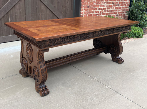 Antique French Dining Table Desk Conference Library Table Paw Feet Oak 19th C