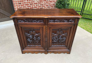 Antique French Sideboard Server Buffet Cabinet Gothic Revival Walnut 44"T 19thC