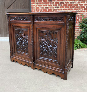 Antique French Sideboard Server Buffet Cabinet Gothic Revival Walnut 44"T 19thC