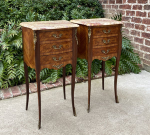 Antique French PAIR Side Cabinets Nightstands End Tables Marble Top Louis XV