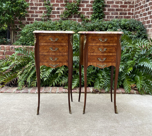 Antique French PAIR Side Cabinets Nightstands End Tables Marble Top Louis XV