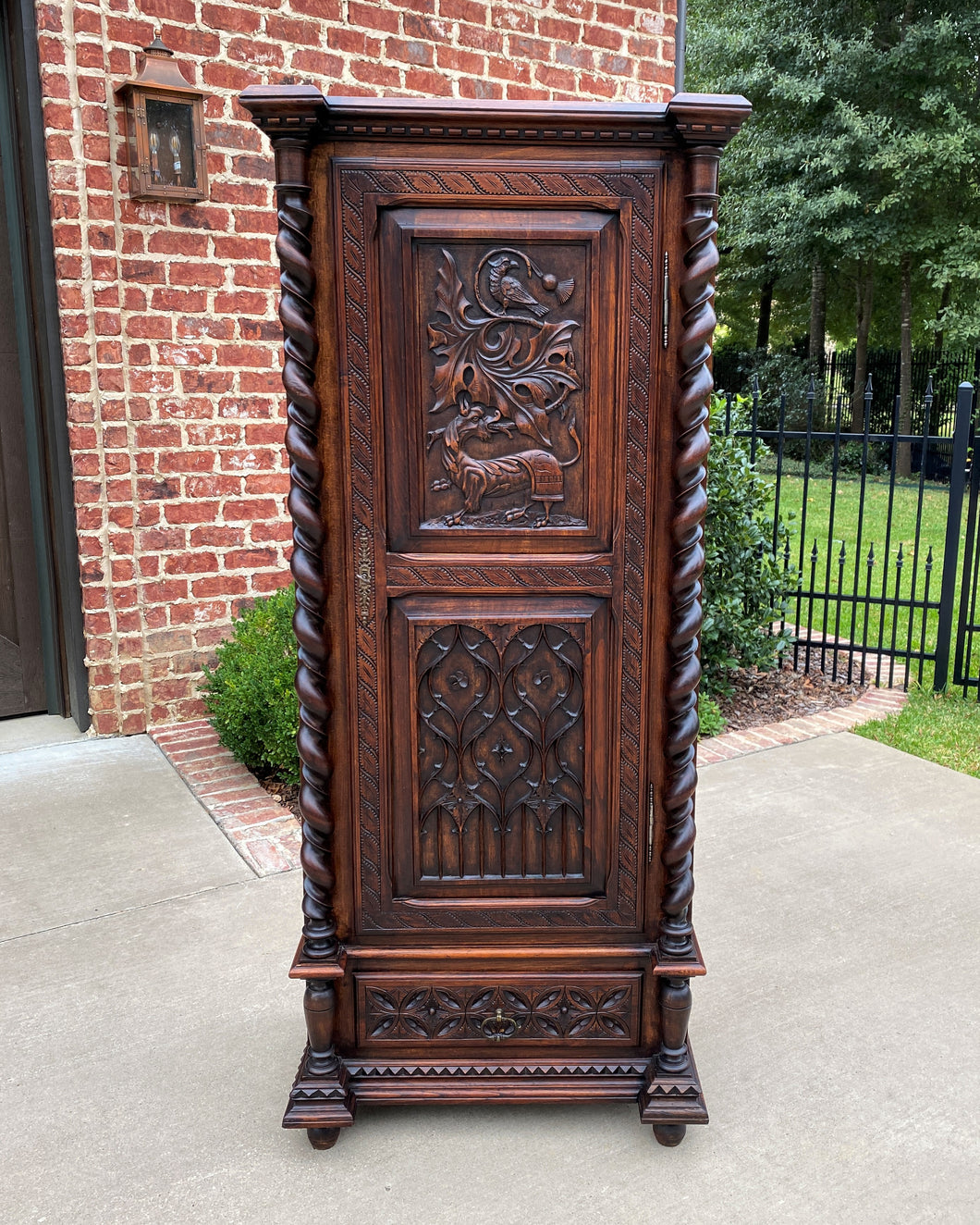 Antique French Cabinet Wardrobe Armoire Bonnetiere Oak Gothic BARLEY TWIST