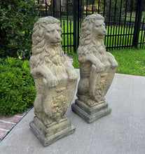 Load image into Gallery viewer, Vintage English Statues Garden Figures LIONS Shield Cast Stone PAIR 32&quot; #1