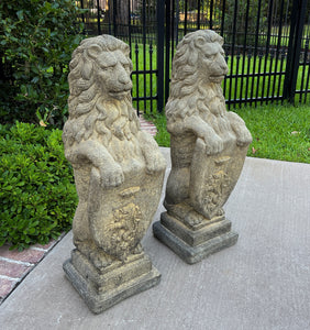 Vintage English Statues Garden Figures LIONS Shield Cast Stone PAIR 32" #1